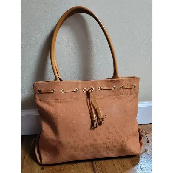Dooney and Bourke Large Purse Orange Signature DB Canvas Leather Vintage Brown - Picture 2 of 16